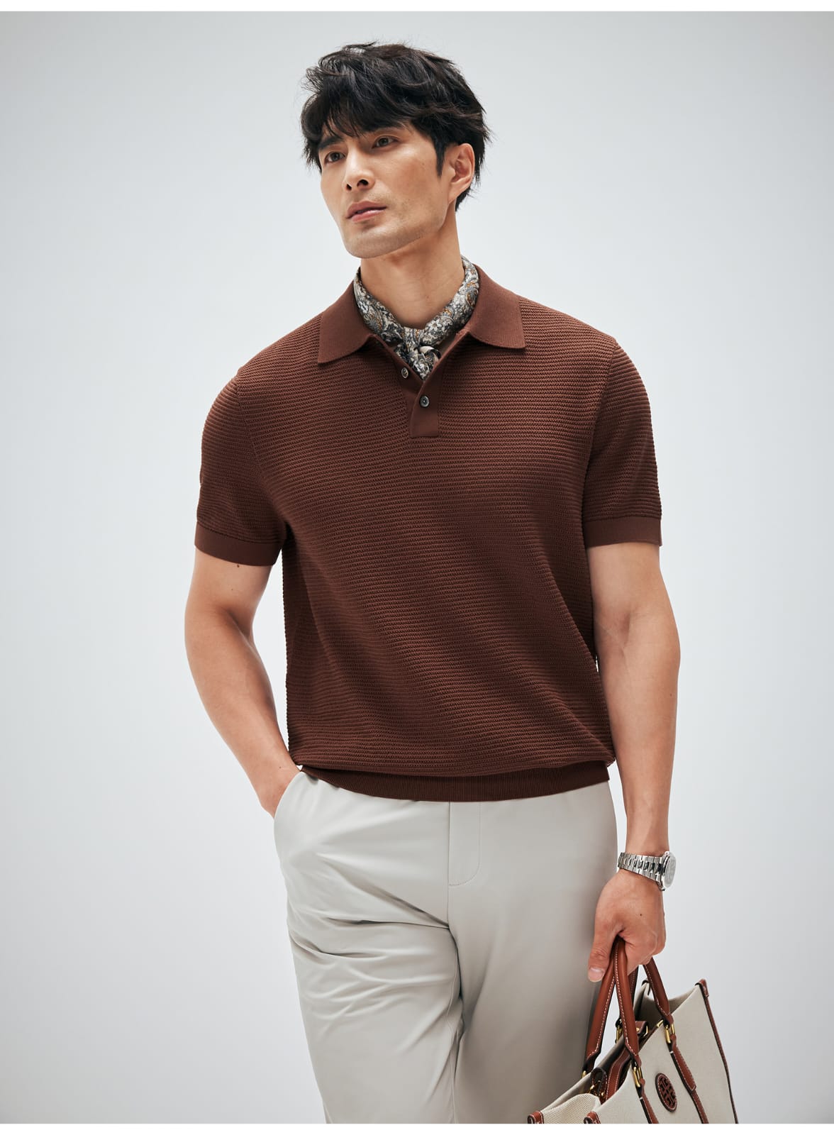 ELEGANT RETRO TEXTURED KNIT POLO SHIRT