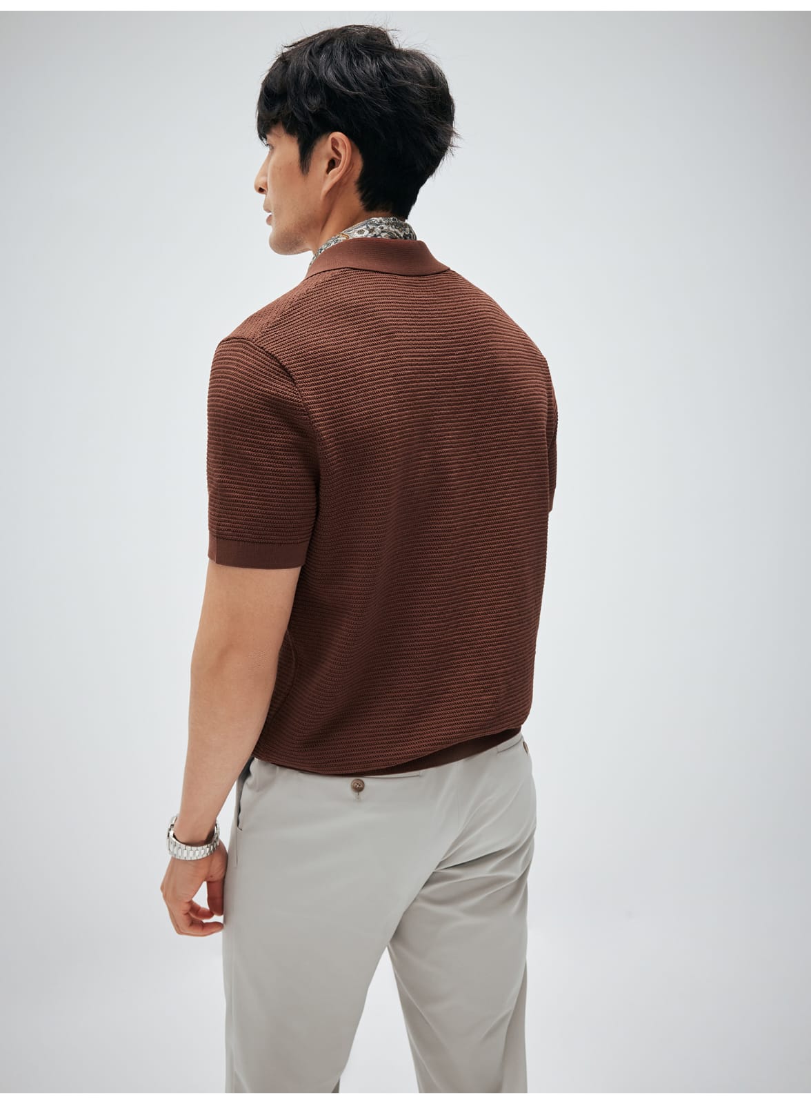 ELEGANT RETRO TEXTURED KNIT POLO SHIRT