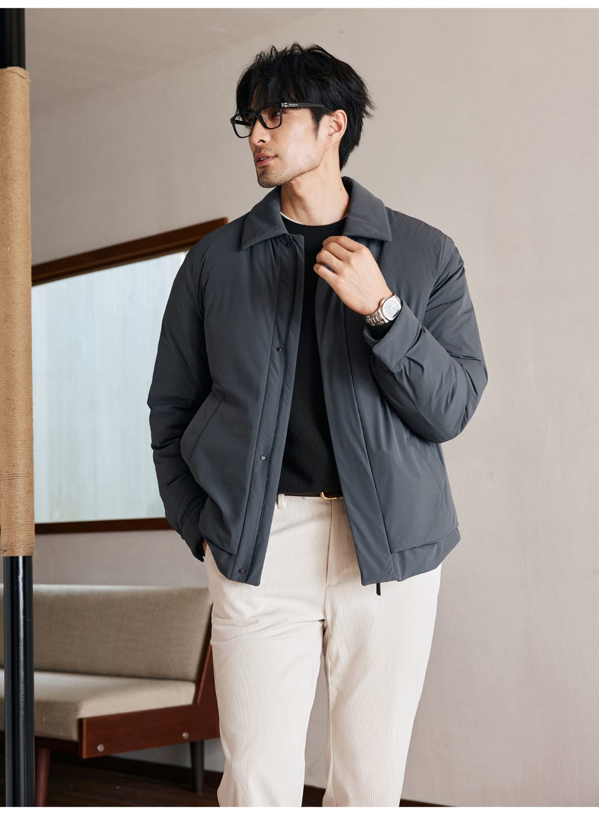 MODERN MINIMALIST LIGHTWEIGHT PADDED GRAY JACKET