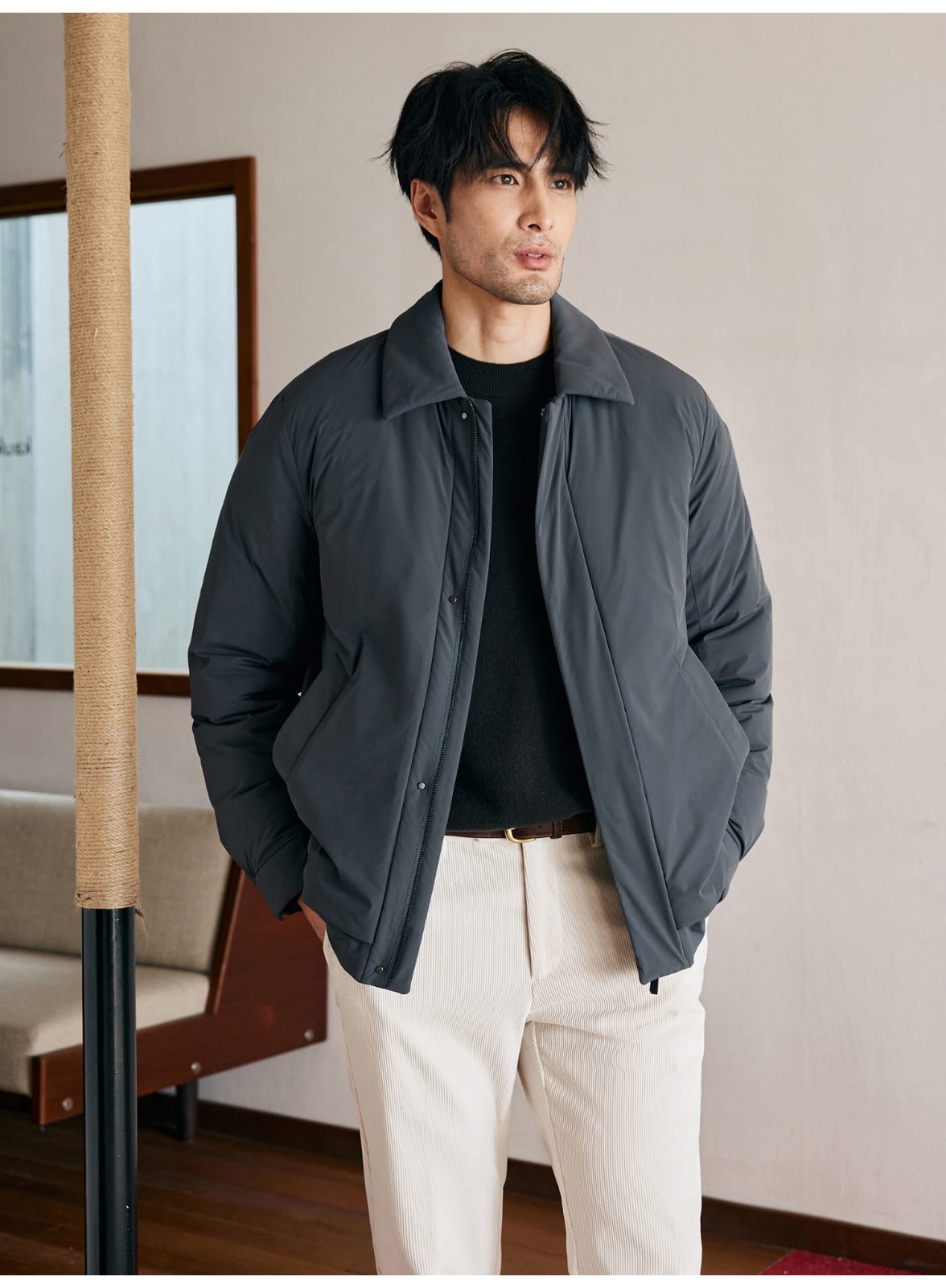 MODERN MINIMALIST LIGHTWEIGHT PADDED GRAY JACKET