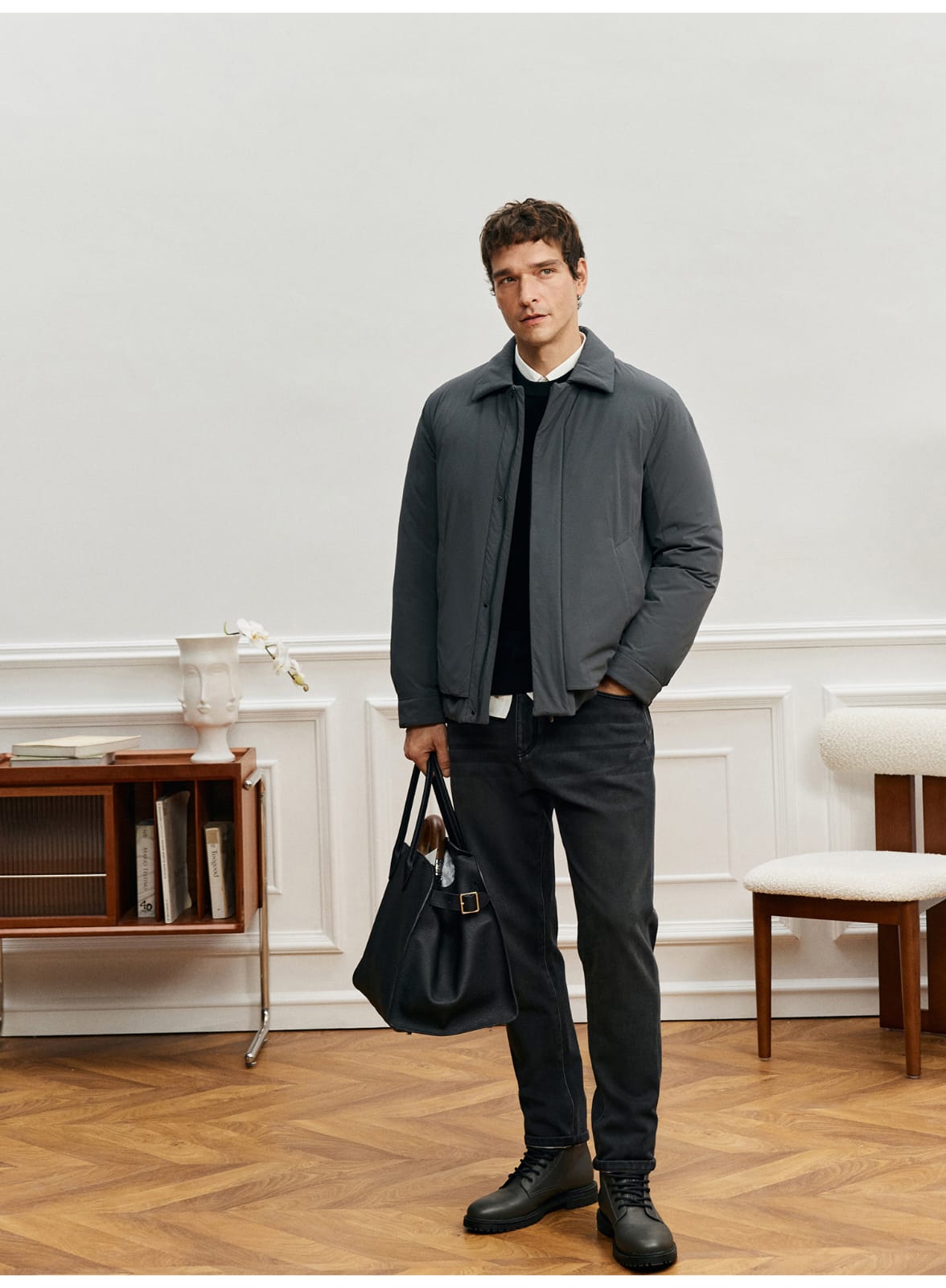 MODERN MINIMALIST LIGHTWEIGHT PADDED GRAY JACKET
