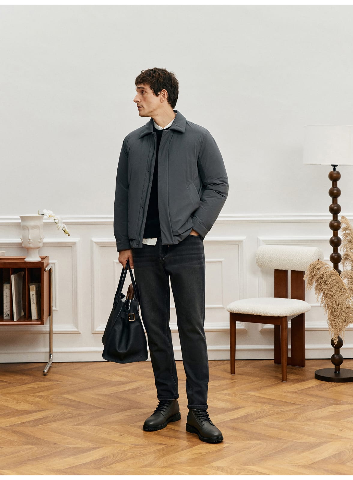 MODERN MINIMALIST LIGHTWEIGHT PADDED GRAY JACKET