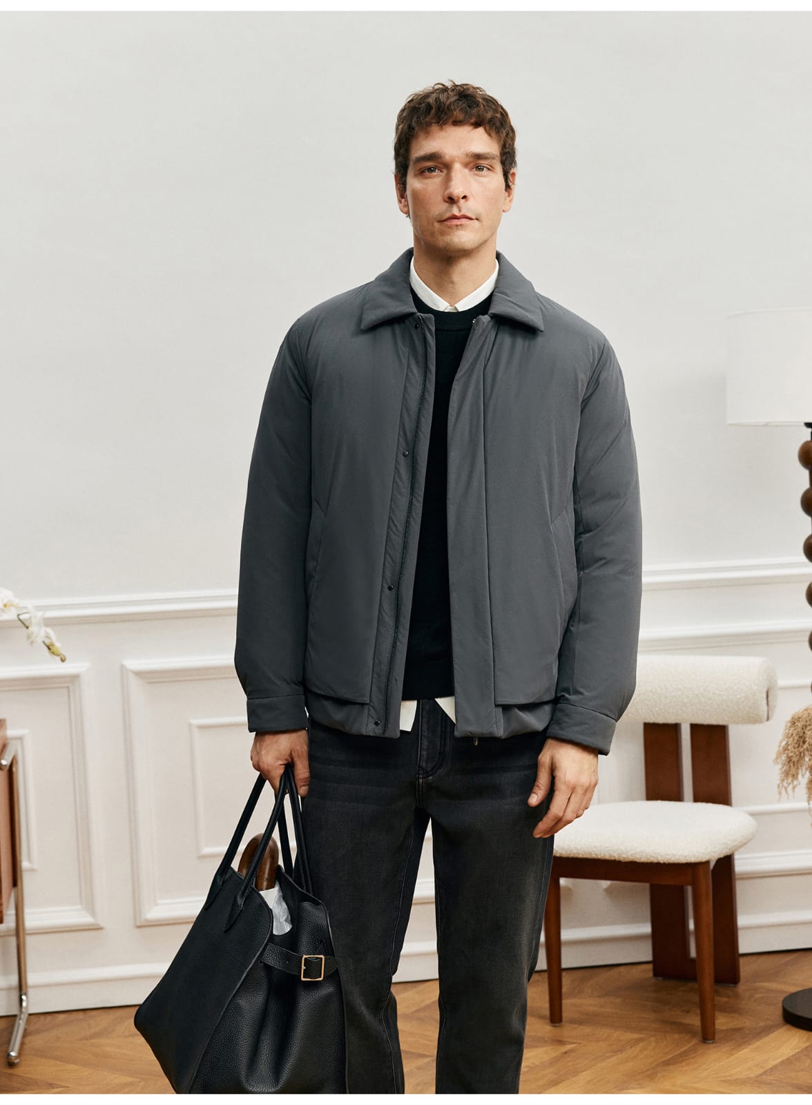 MODERN MINIMALIST LIGHTWEIGHT PADDED GRAY JACKET