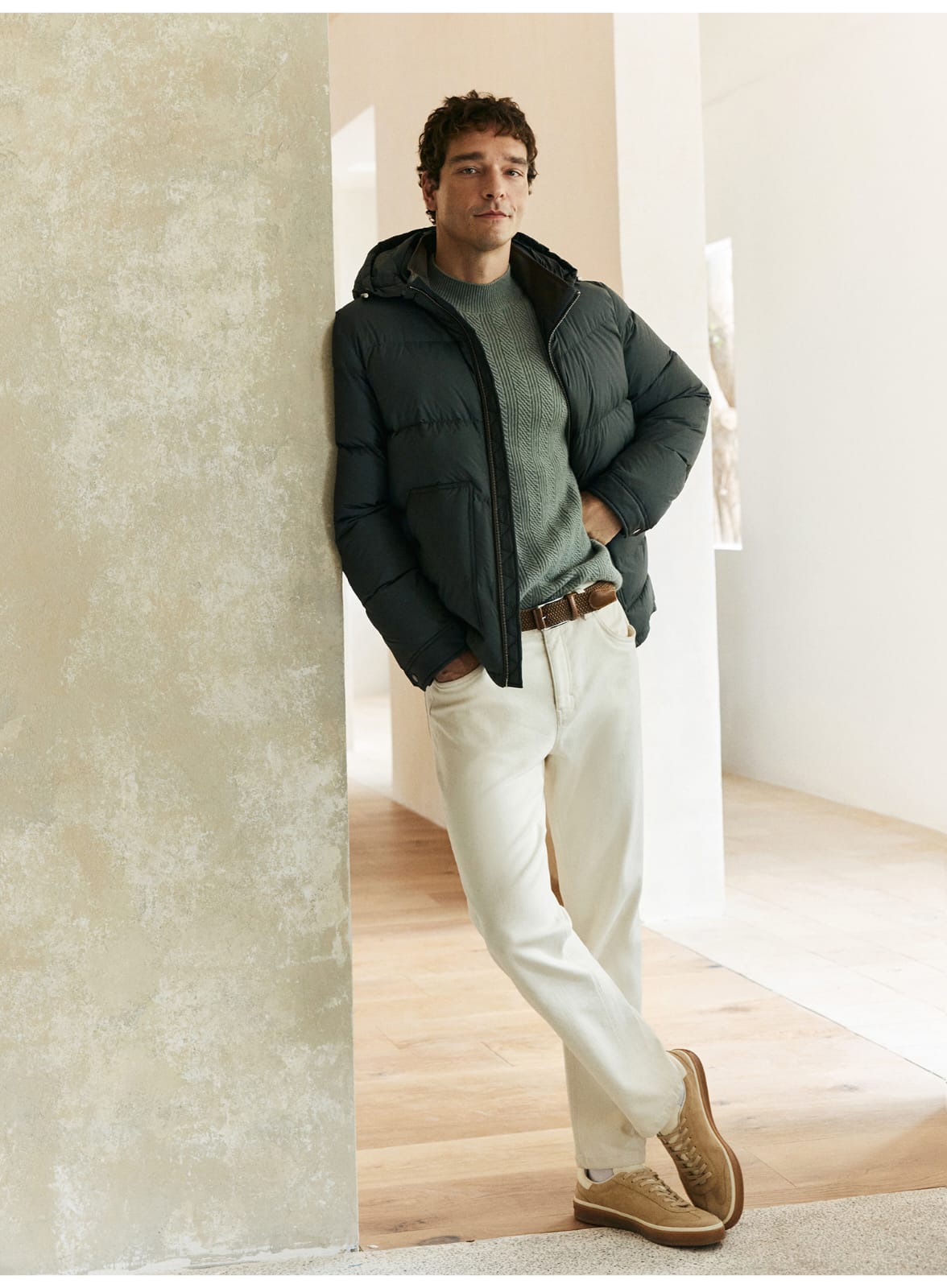 TEXTURED RIB KNIT SAGE MERINO WOOL GREEN SWEATSHIRT