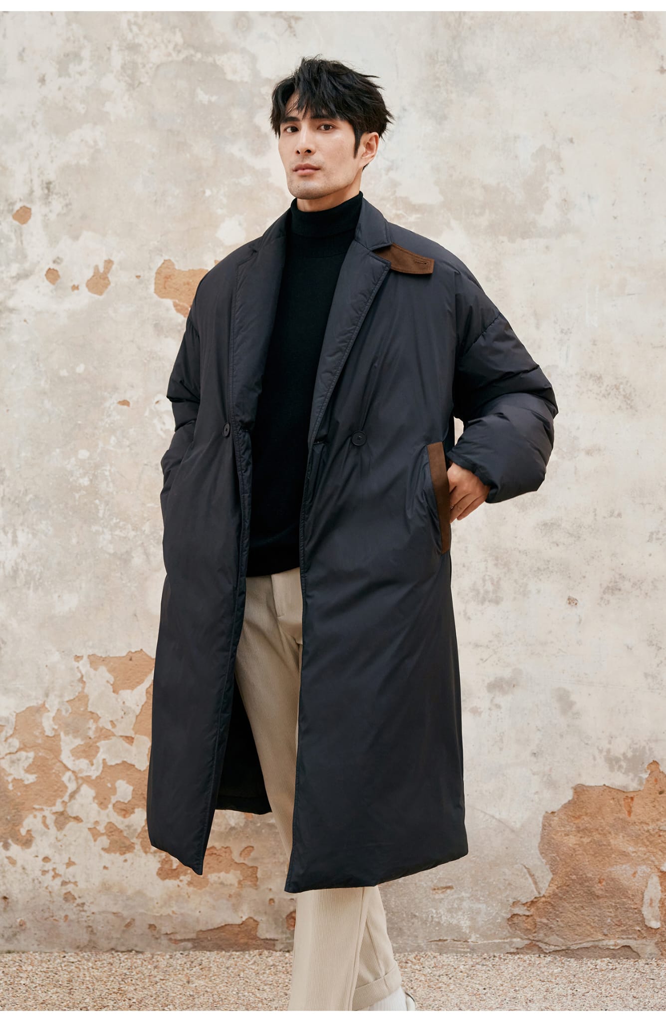 LONG PADDED TRENCH COAT BLACK OUTERWEAR JACKET