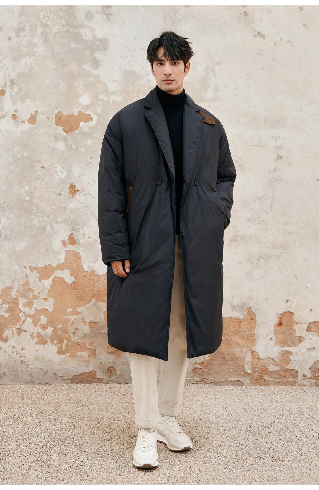 LONG PADDED TRENCH COAT BLACK OUTERWEAR JACKET