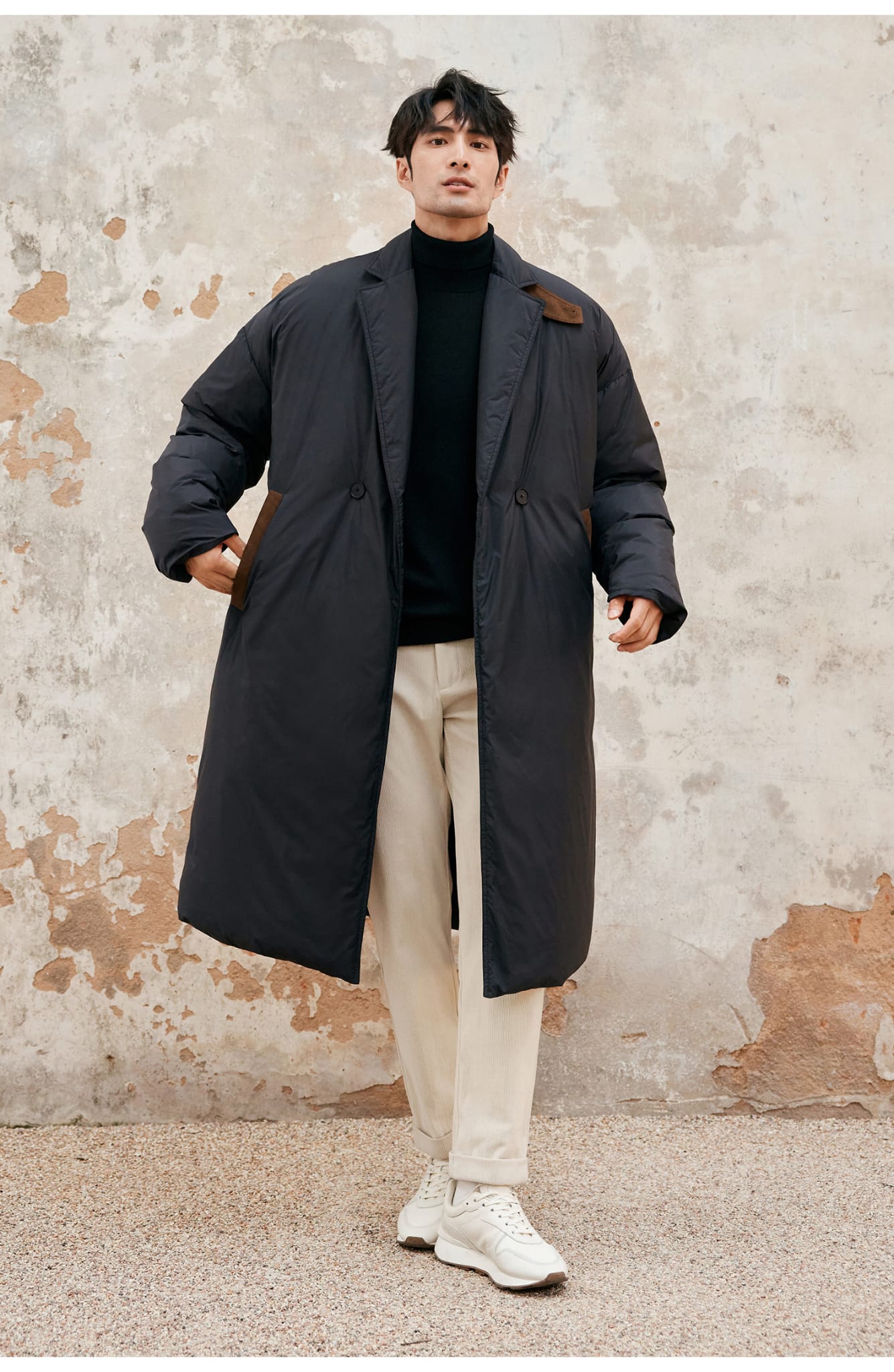 LONG PADDED TRENCH COAT BLACK OUTERWEAR JACKET