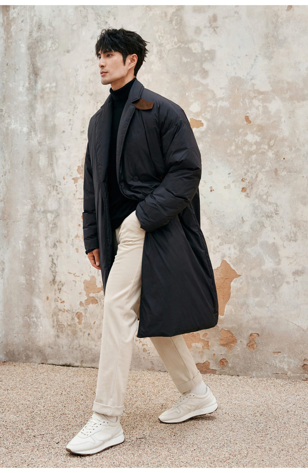 LONG PADDED TRENCH COAT BLACK OUTERWEAR JACKET