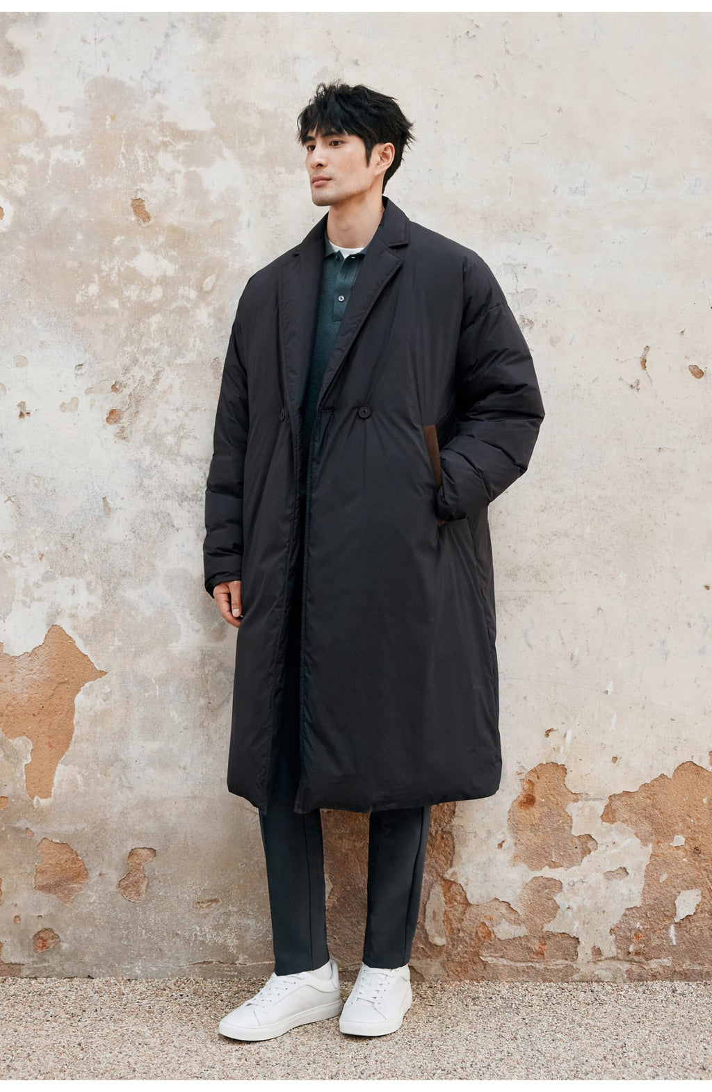 LONG PADDED TRENCH COAT BLACK OUTERWEAR JACKET