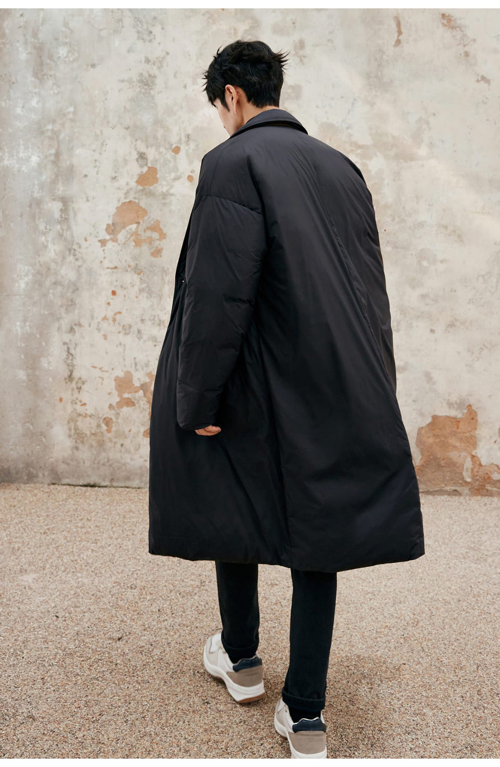 LONG PADDED TRENCH COAT BLACK OUTERWEAR JACKET
