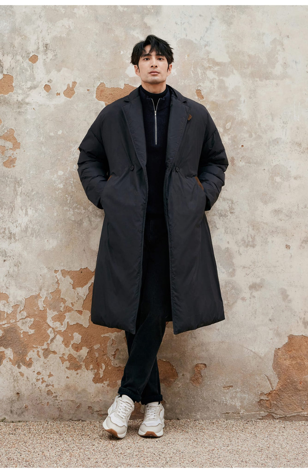 LONG PADDED TRENCH COAT BLACK OUTERWEAR JACKET