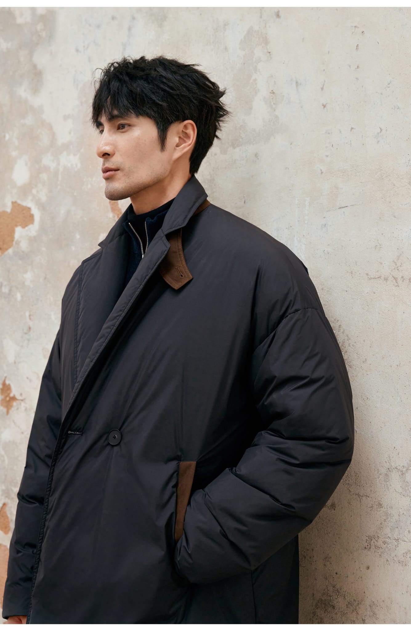 LONG PADDED TRENCH COAT BLACK OUTERWEAR JACKET