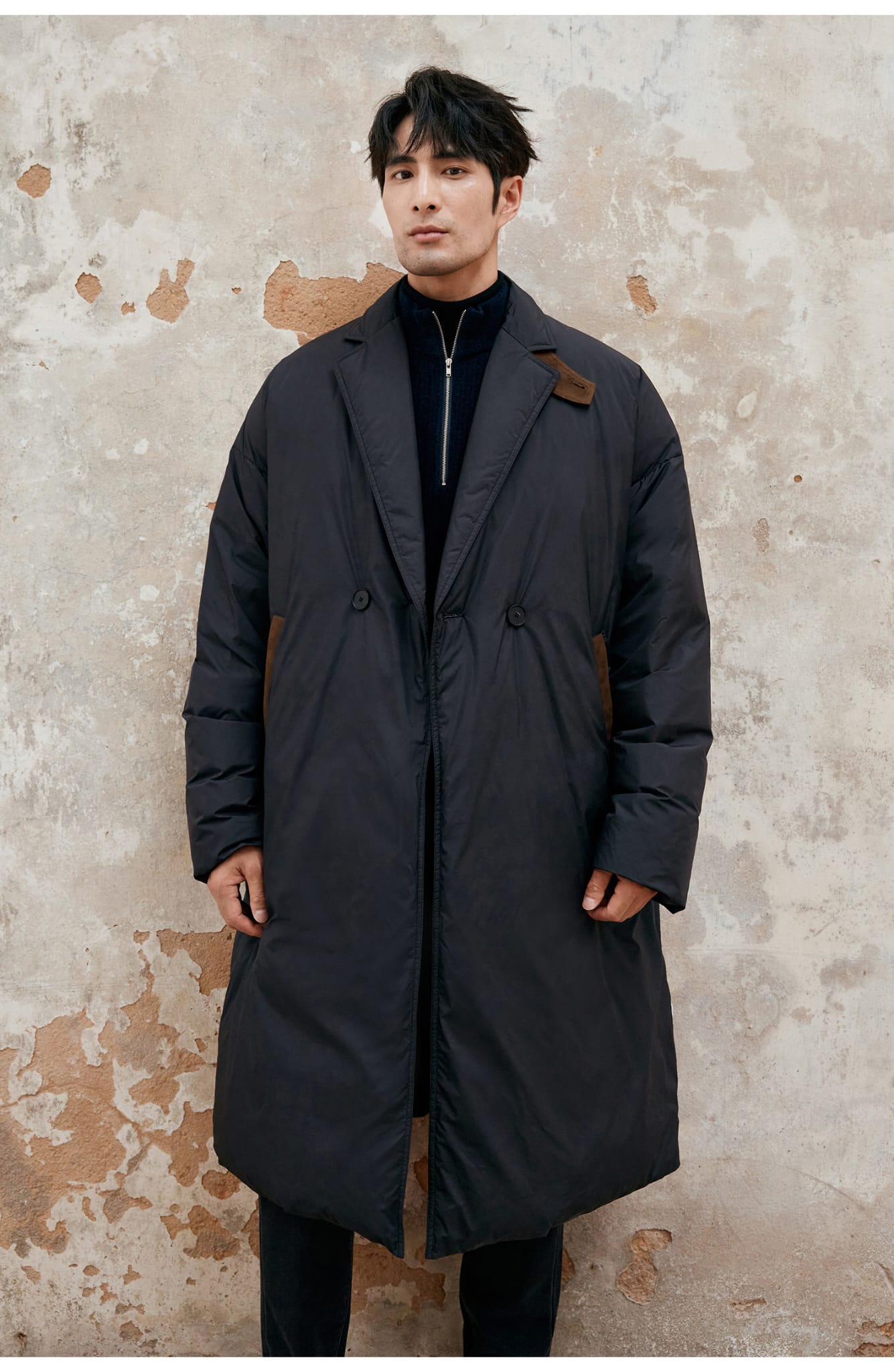 LONG PADDED TRENCH COAT BLACK OUTERWEAR JACKET