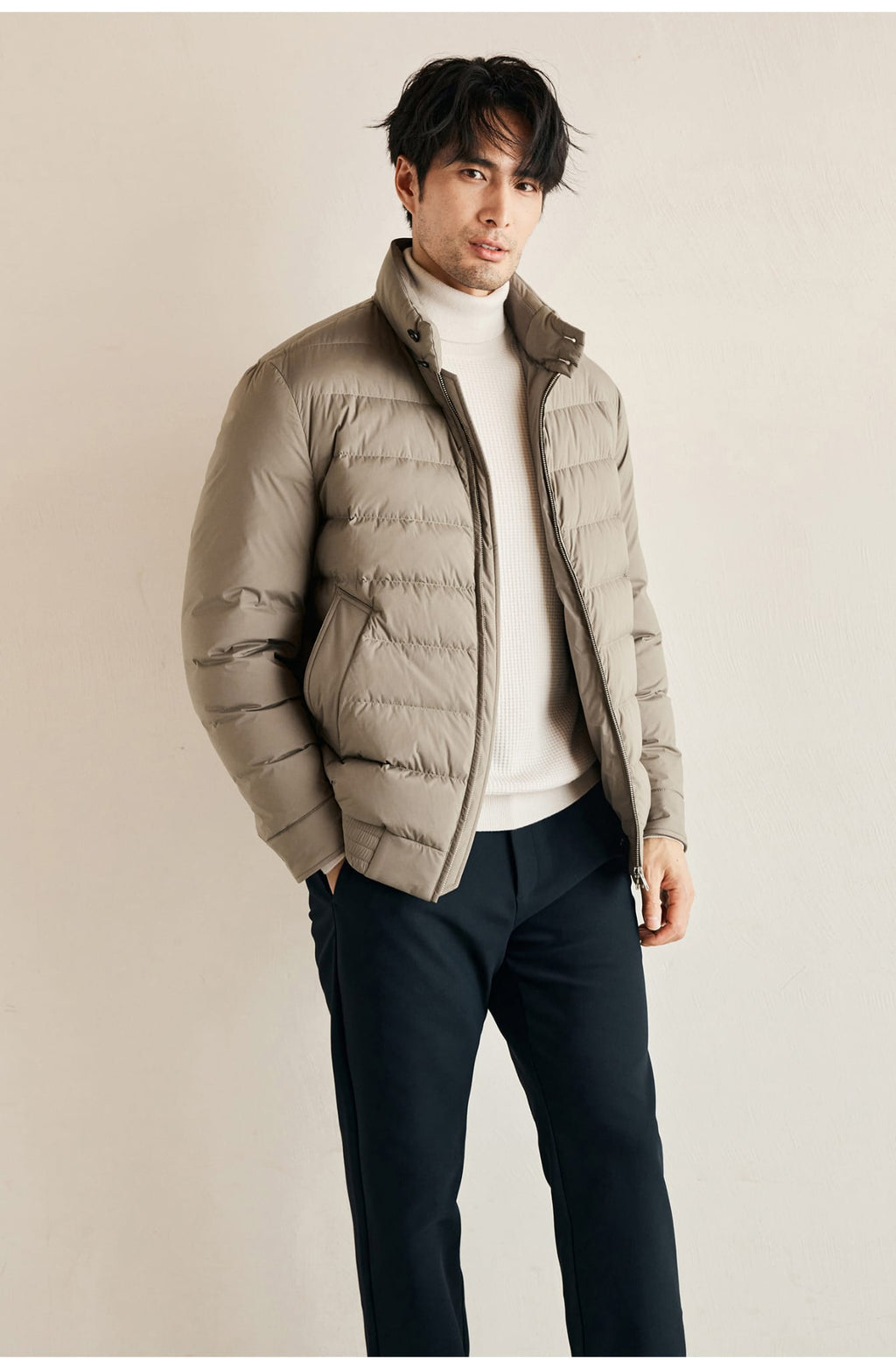 CLASSIC QUILTED DOWN LIGHT BEIGE JACKET