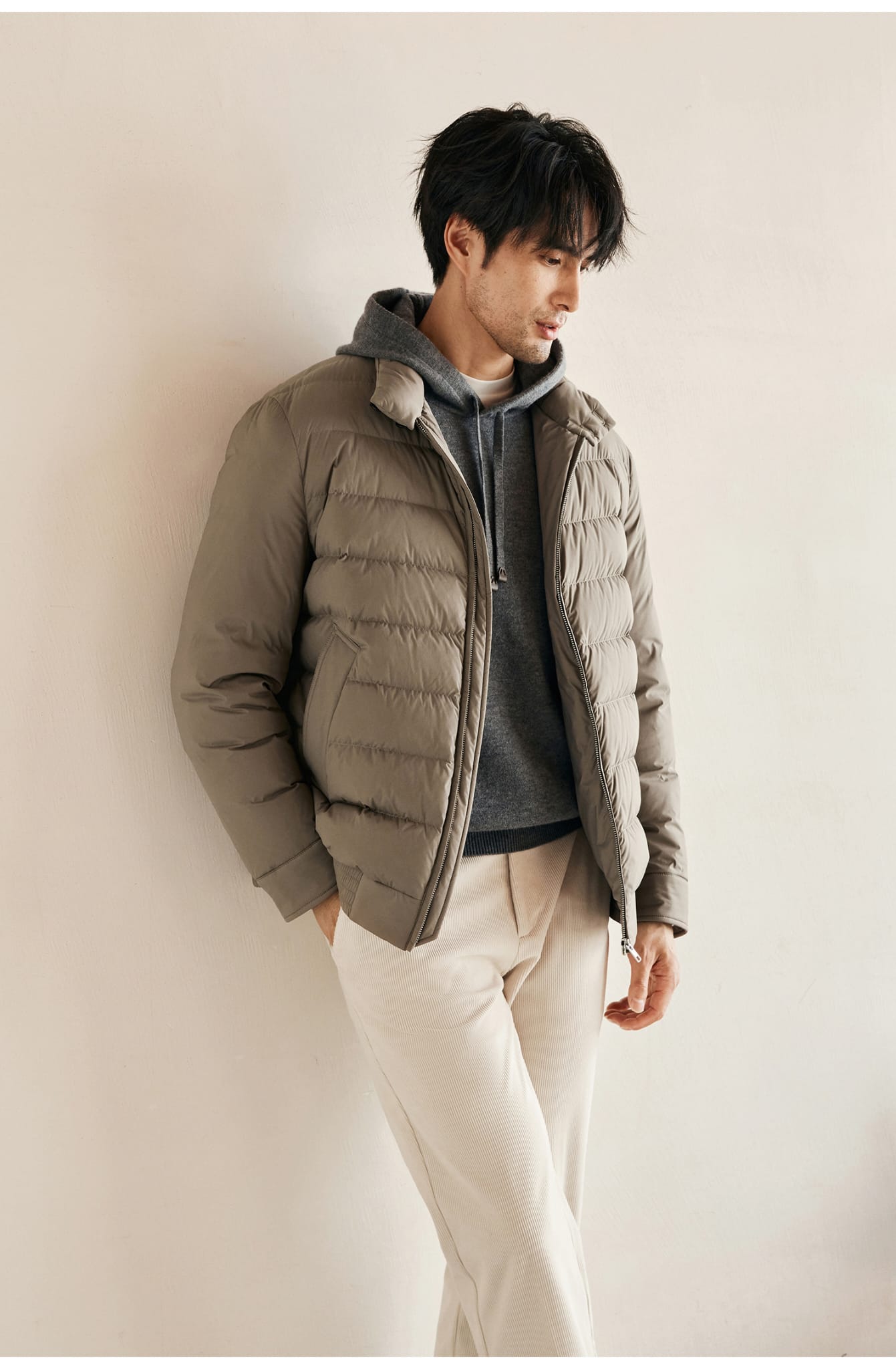 CLASSIC QUILTED DOWN LIGHT BEIGE JACKET