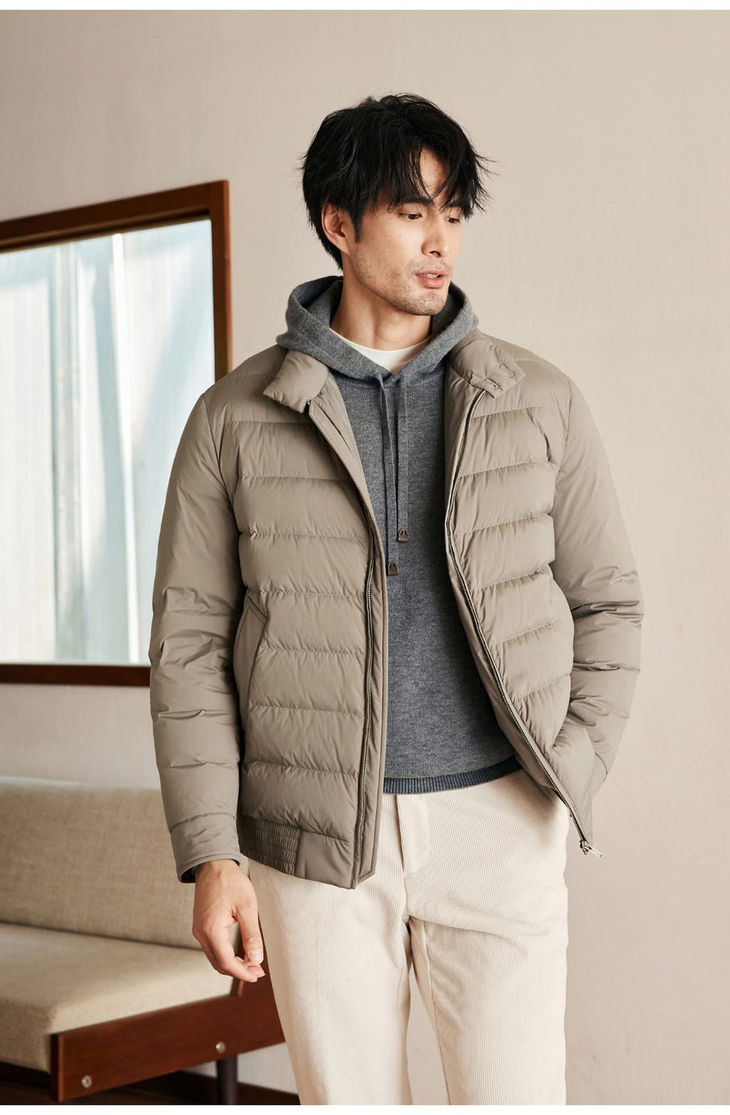 CLASSIC QUILTED DOWN LIGHT BEIGE JACKET