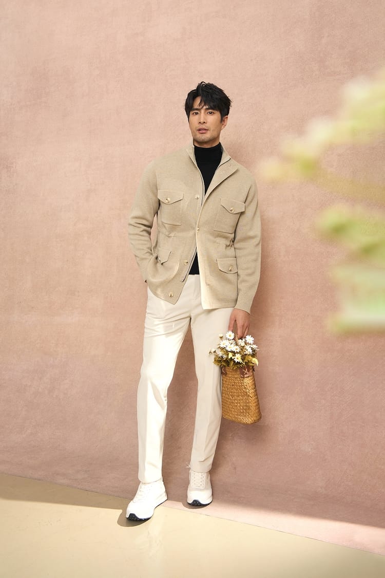 CLASSIC UTILITY BUTTON-UP KNIT BEIGE JACKET