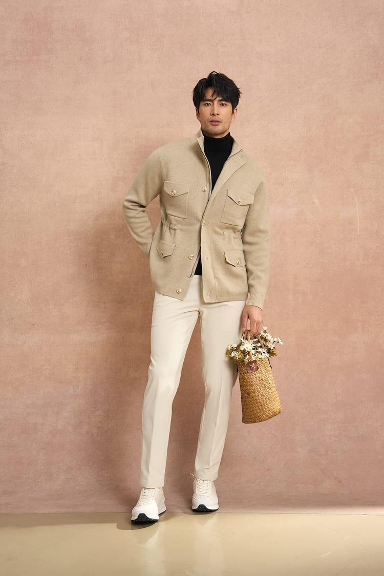 CLASSIC UTILITY BUTTON-UP KNIT BEIGE JACKET