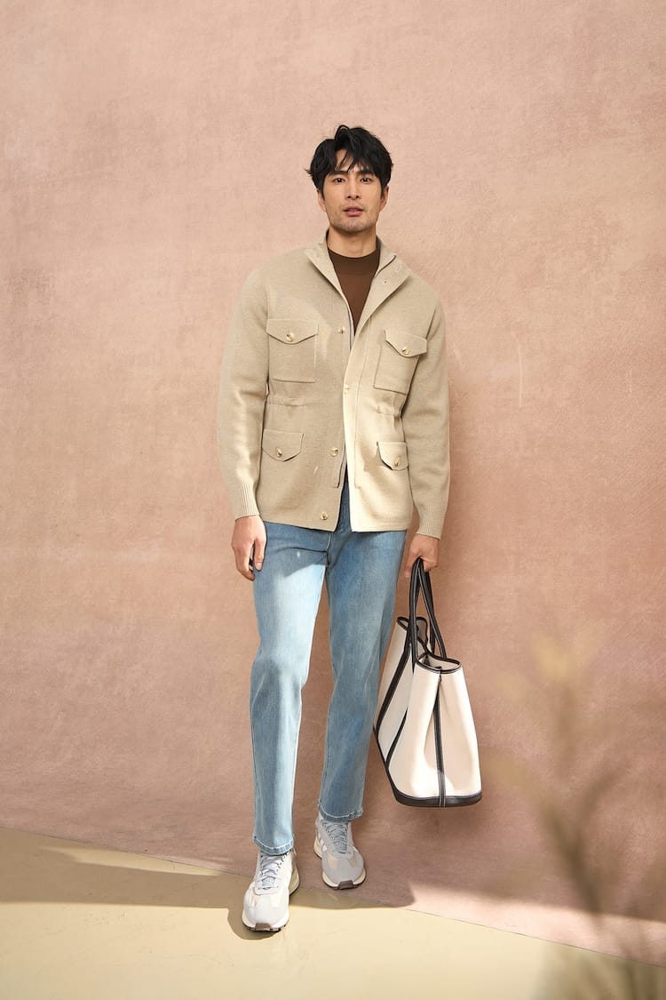 CLASSIC UTILITY BUTTON-UP KNIT BEIGE JACKET