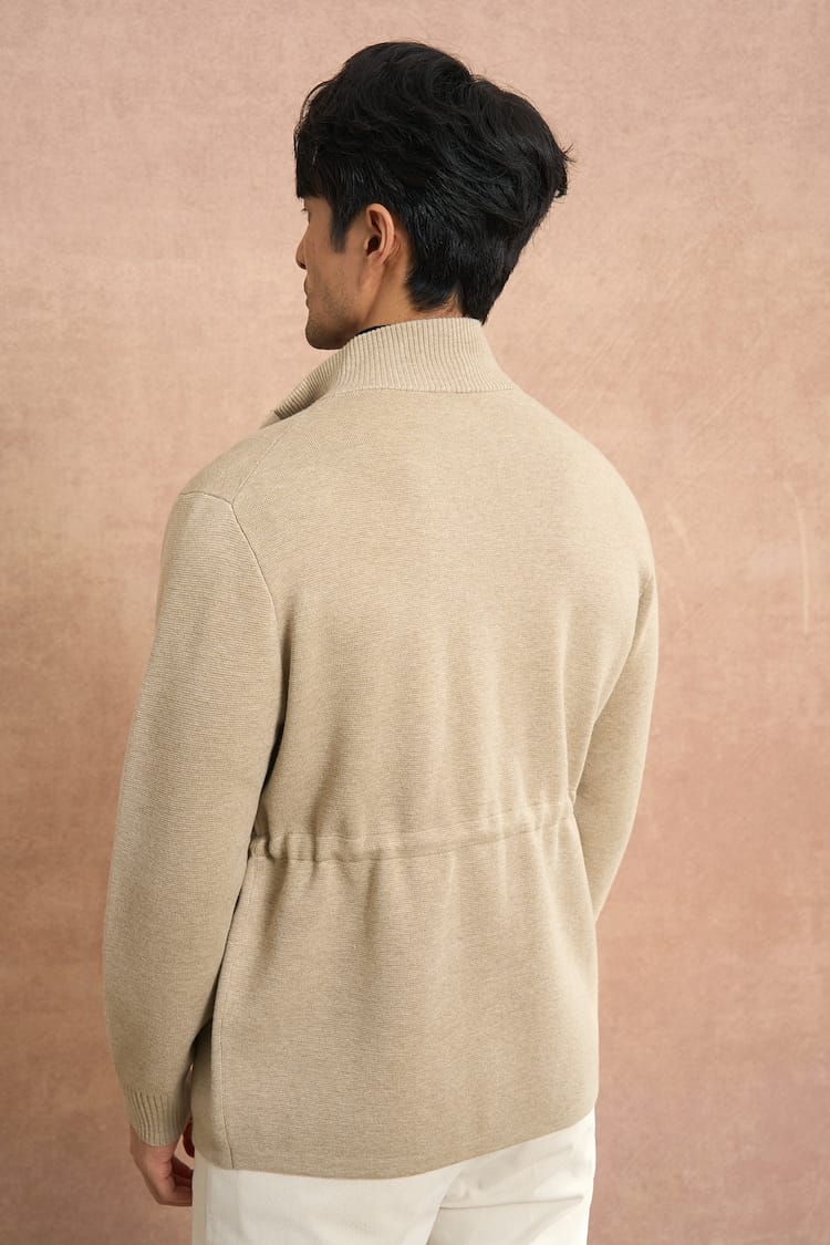 CLASSIC UTILITY BUTTON-UP KNIT BEIGE JACKET