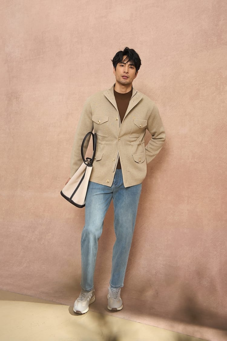 CLASSIC UTILITY BUTTON-UP KNIT BEIGE JACKET