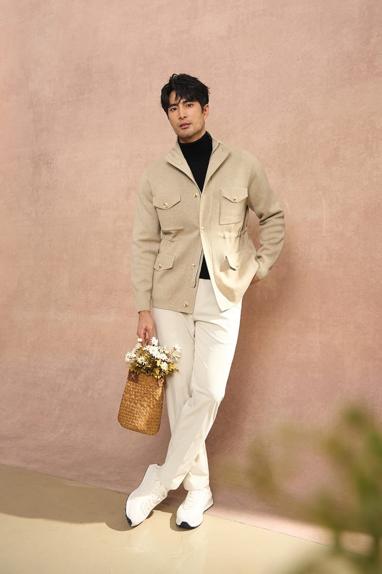 CLASSIC UTILITY BUTTON-UP KNIT BEIGE JACKET