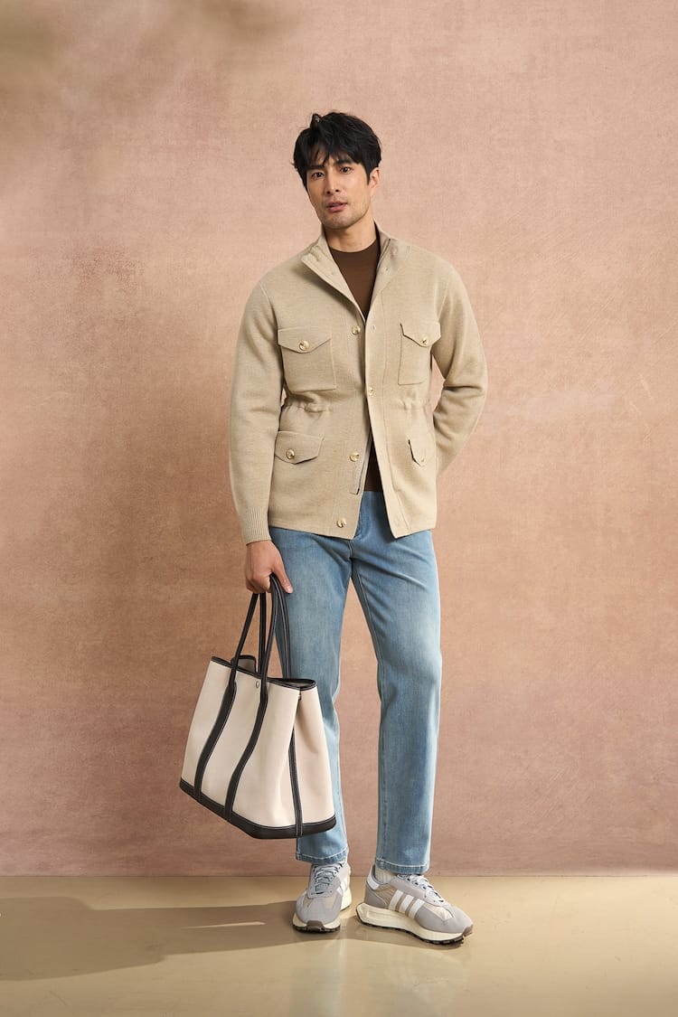 CLASSIC UTILITY BUTTON-UP KNIT BEIGE JACKET