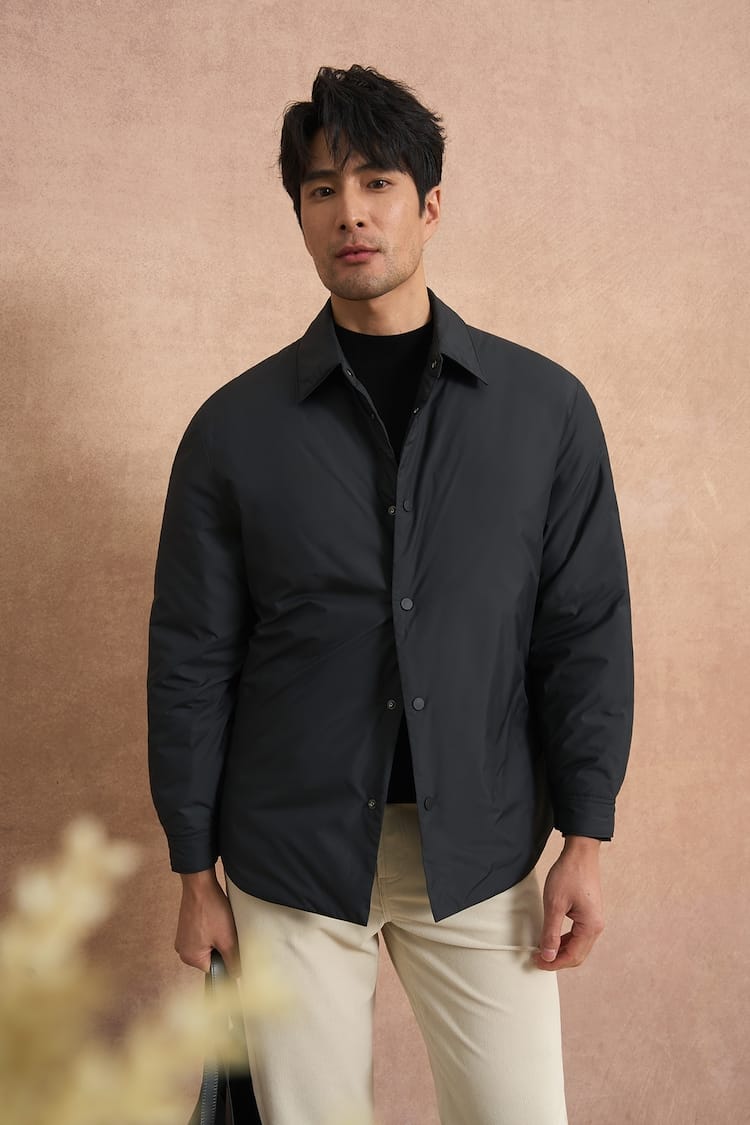 MINIMAL BUTTON-UP LIGHTWEIGHT WINTER BLACK JACKET