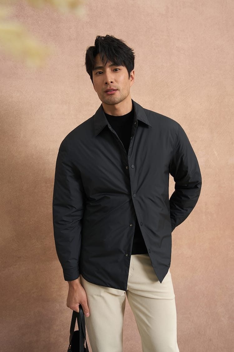 MINIMAL BUTTON-UP LIGHTWEIGHT WINTER BLACK JACKET