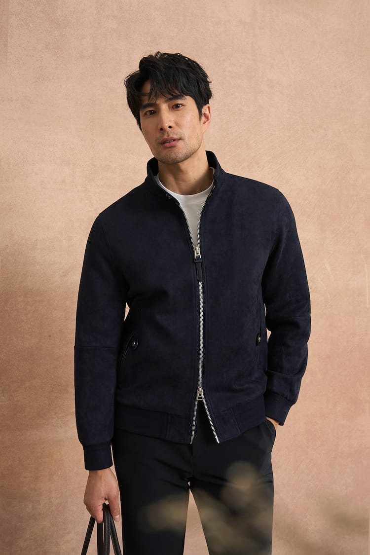 PREMIUM COLLAR & ZIP CLOSURE FAUX SUEDE BOMBER JACKET