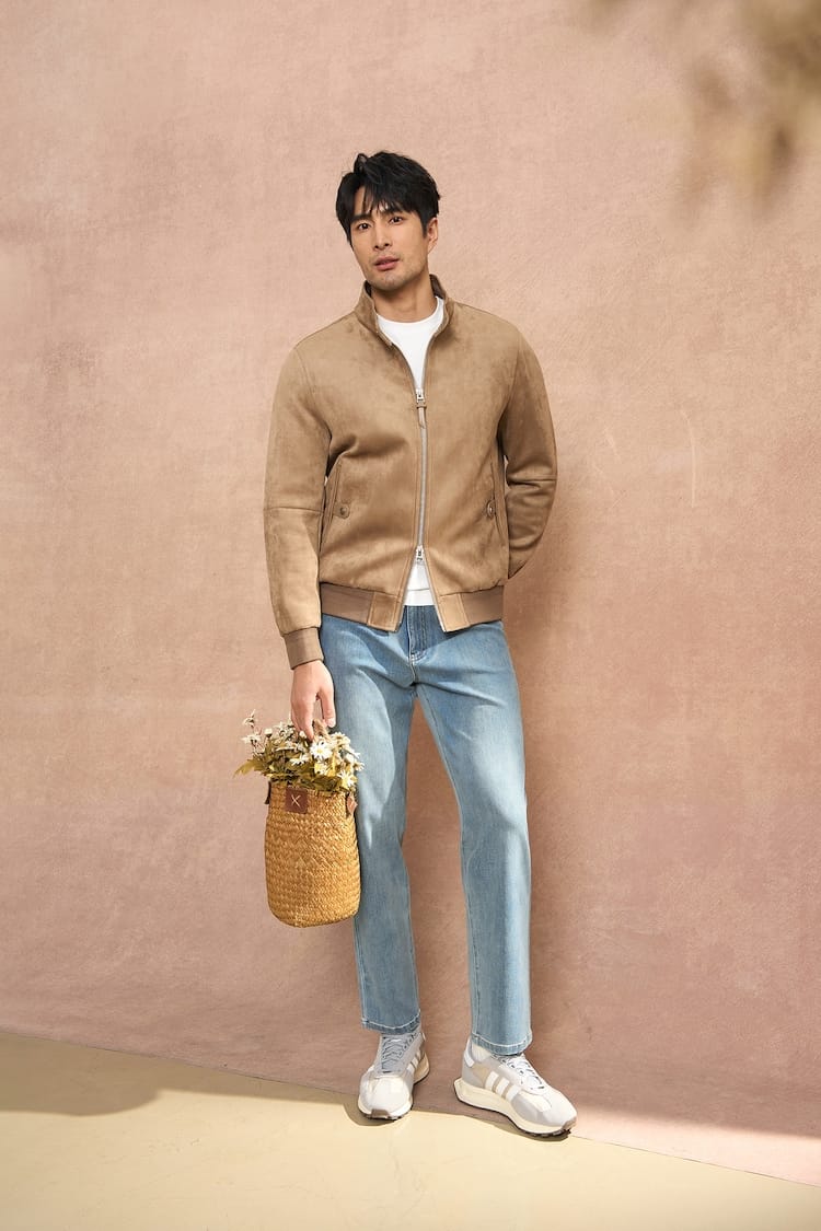 PREMIUM COLLAR & ZIP CLOSURE FAUX SUEDE BOMBER JACKET