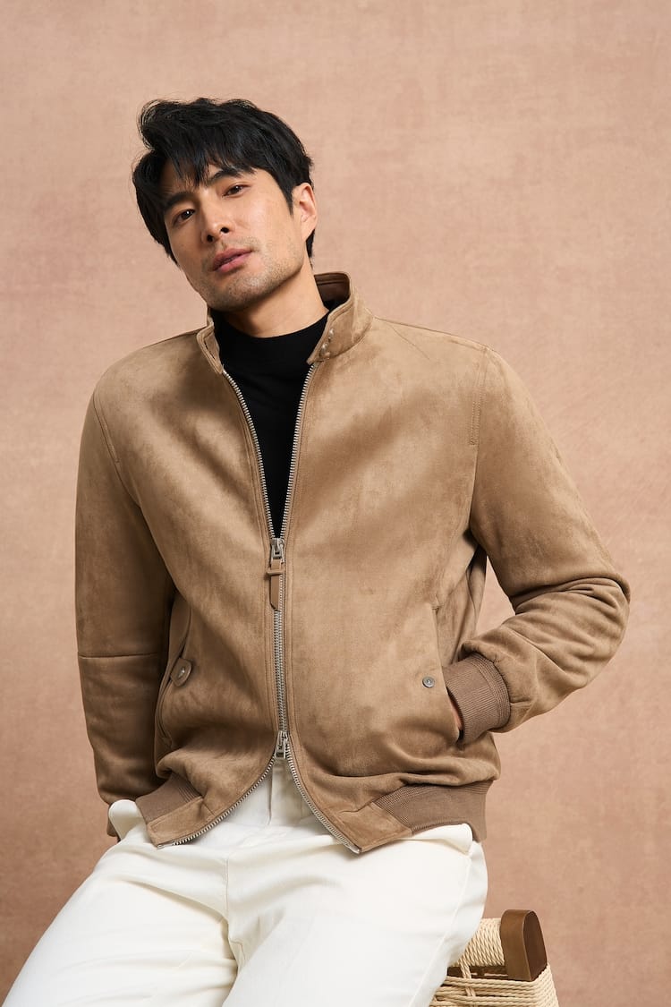 PREMIUM COLLAR & ZIP CLOSURE FAUX SUEDE BOMBER JACKET