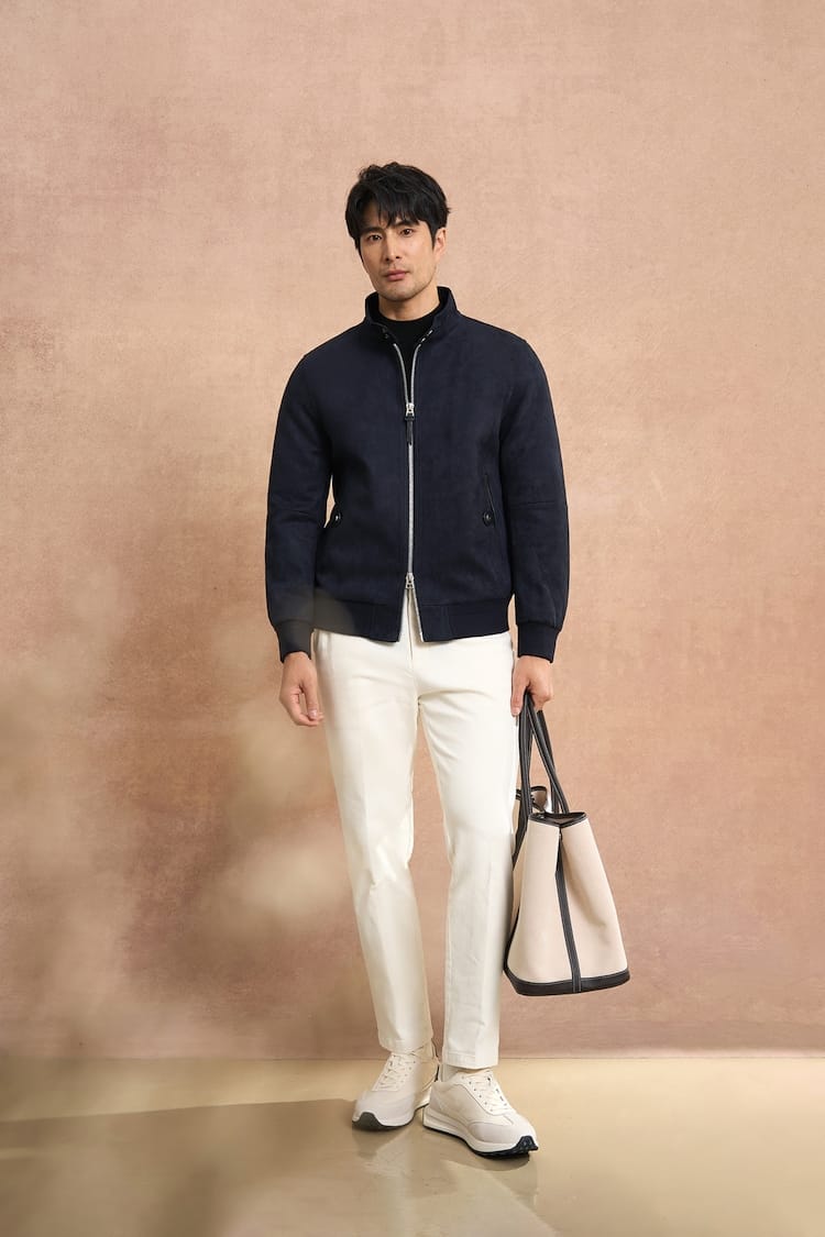 PREMIUM COLLAR & ZIP CLOSURE FAUX SUEDE BOMBER JACKET