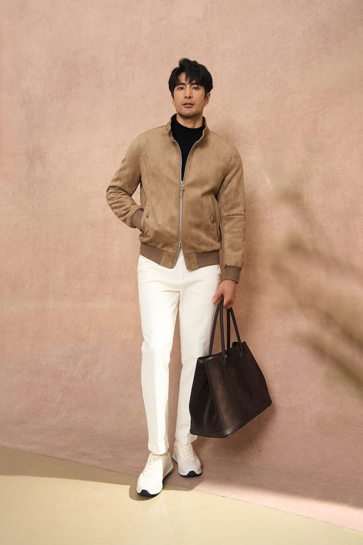 PREMIUM COLLAR & ZIP CLOSURE FAUX SUEDE BOMBER JACKET