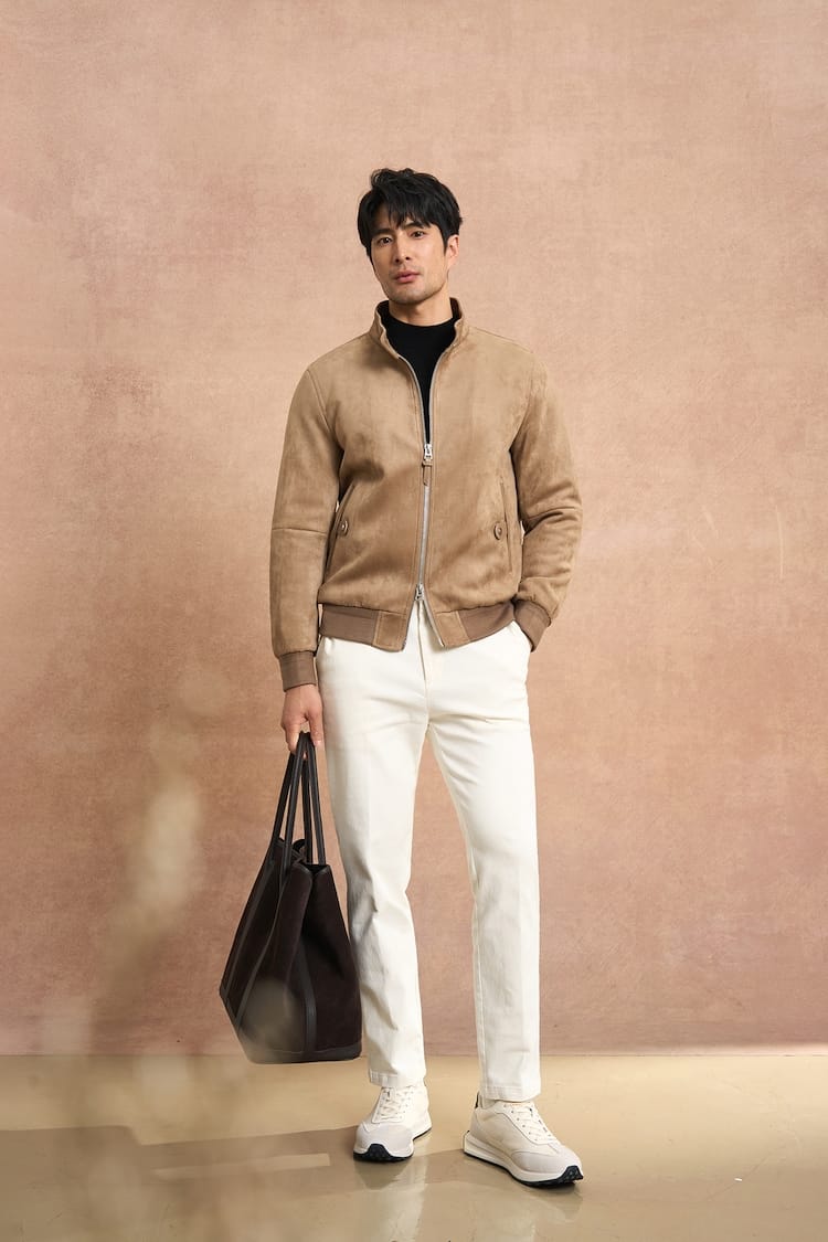 PREMIUM COLLAR & ZIP CLOSURE FAUX SUEDE BOMBER JACKET