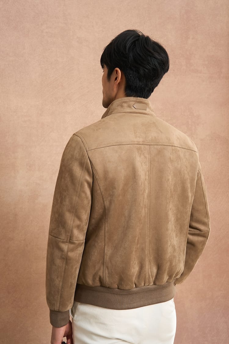 PREMIUM COLLAR & ZIP CLOSURE FAUX SUEDE BOMBER JACKET