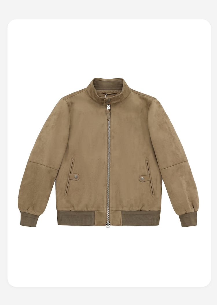 PREMIUM COLLAR & ZIP CLOSURE FAUX SUEDE BOMBER JACKET