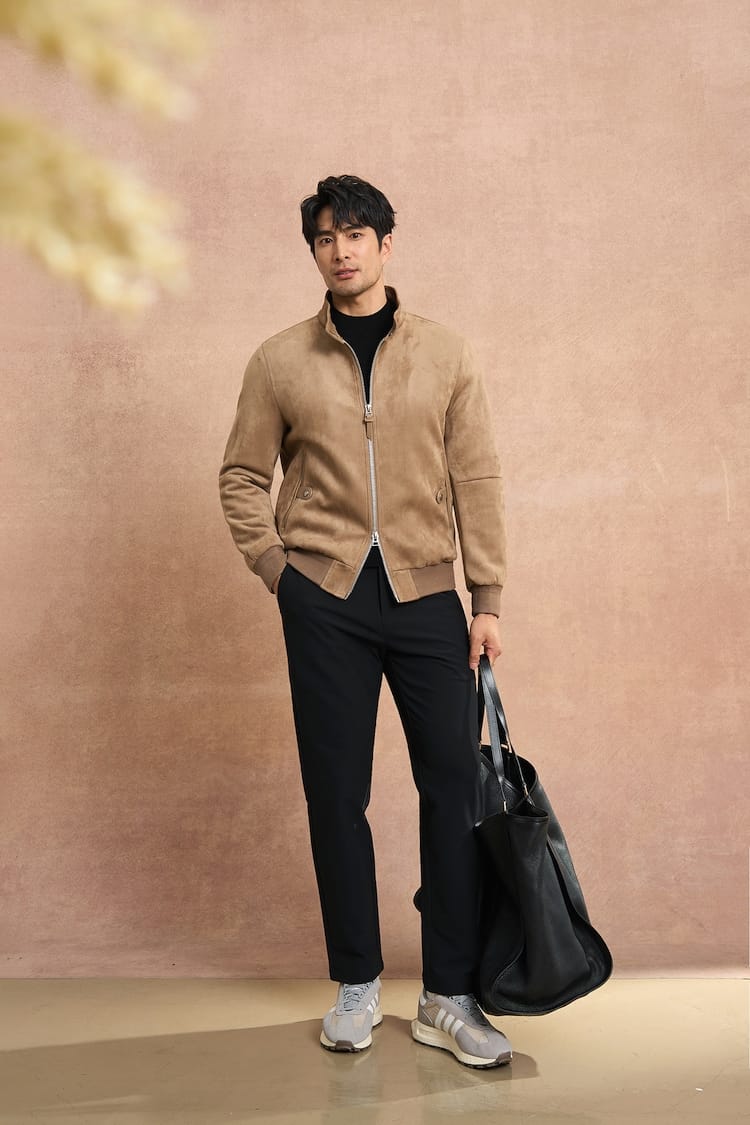 PREMIUM COLLAR & ZIP CLOSURE FAUX SUEDE BOMBER JACKET