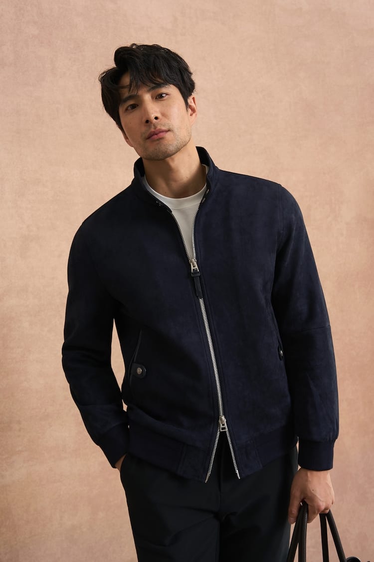 PREMIUM COLLAR & ZIP CLOSURE FAUX SUEDE BOMBER JACKET