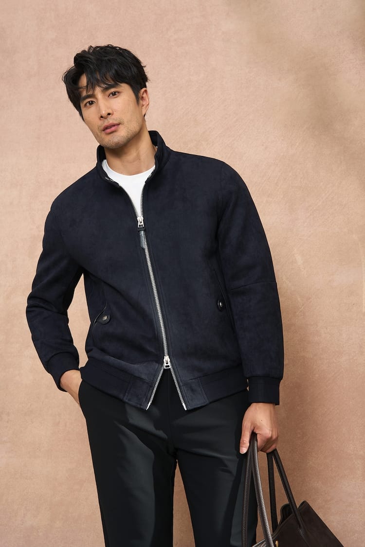 PREMIUM COLLAR & ZIP CLOSURE FAUX SUEDE BOMBER JACKET