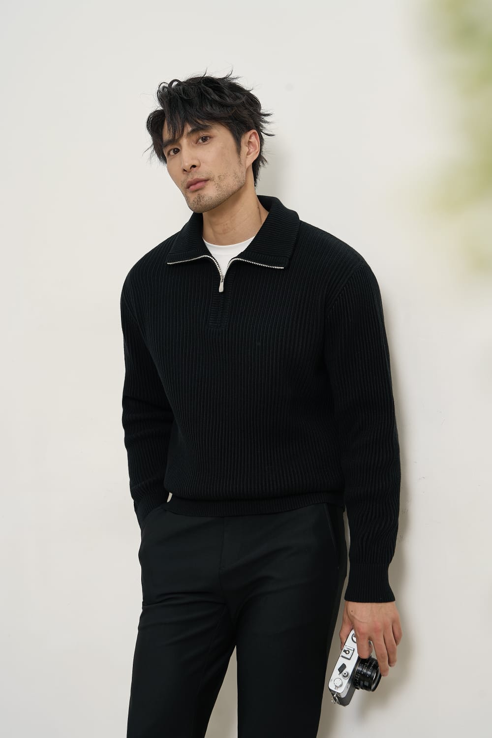 MEN’S THICK RIB KNIT HALF ZIP MOCK NECK WINTER SWEATER