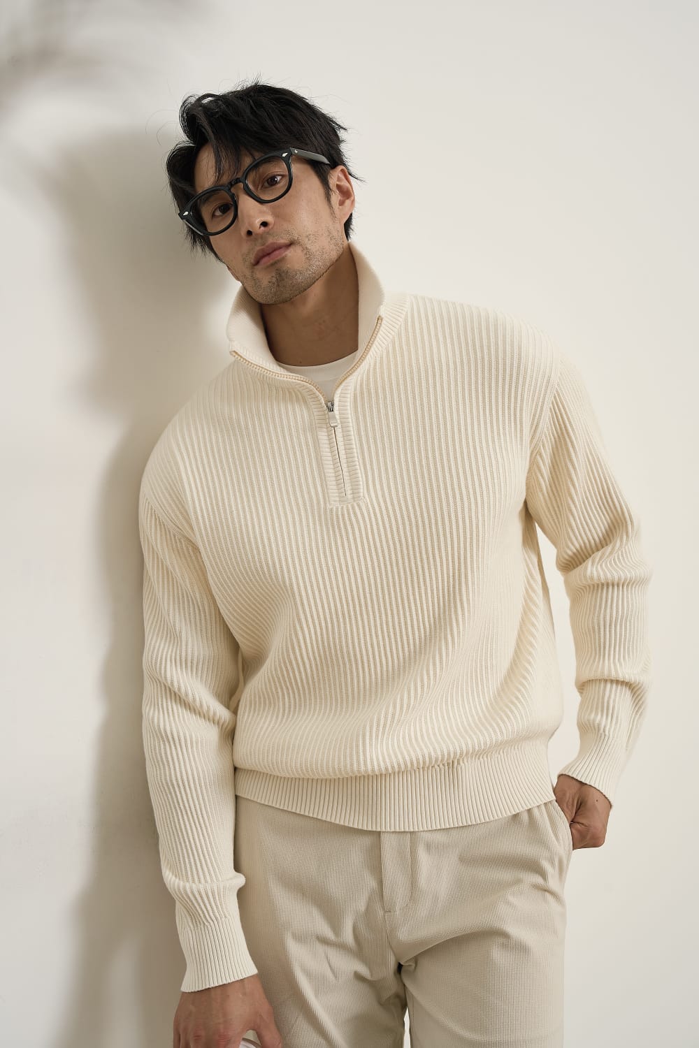 MEN’S THICK RIB KNIT HALF ZIP MOCK NECK WINTER SWEATER