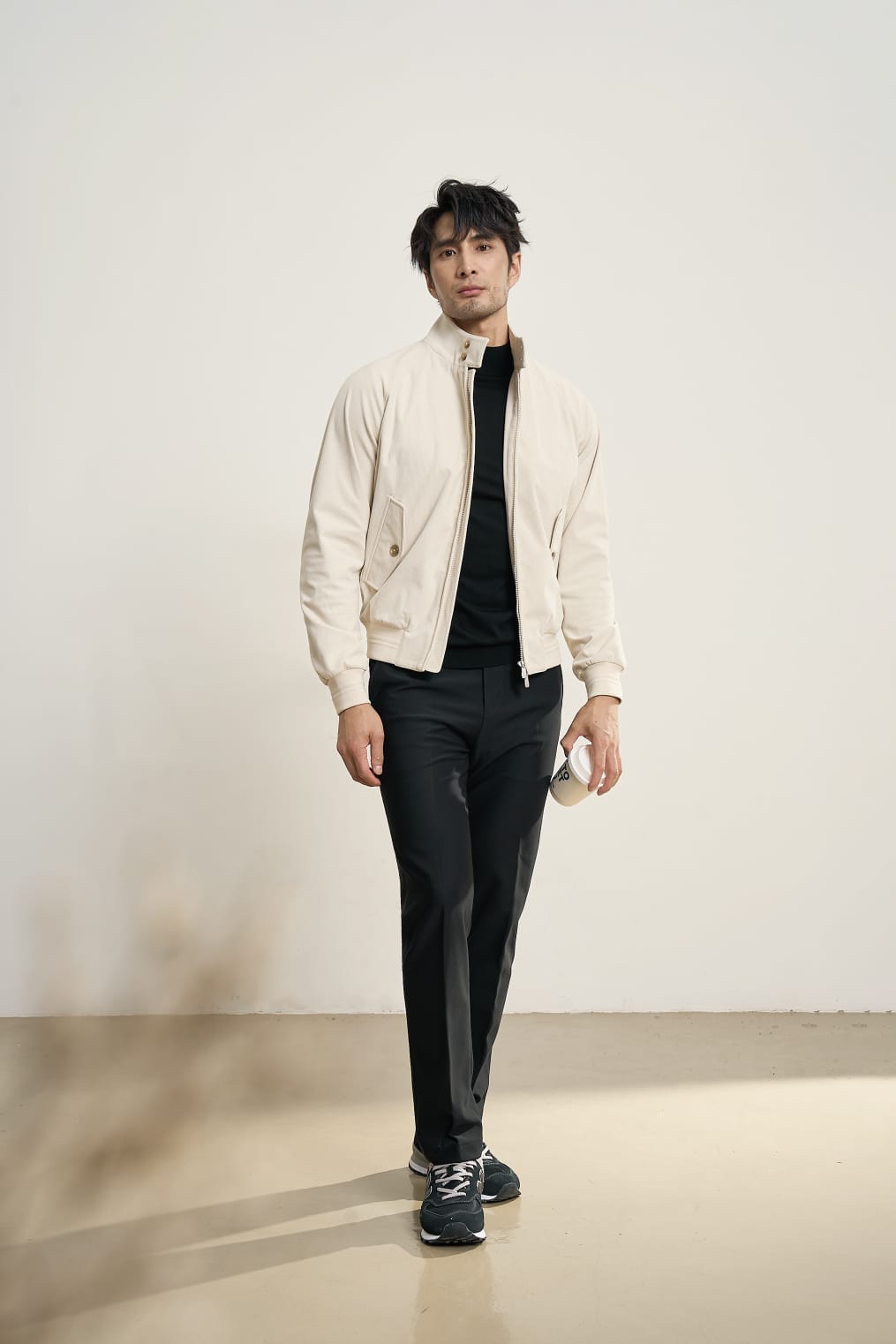 PREMIUM CORDUROY HIGH-NECK ZIP BEIGE BOMBER JACKET