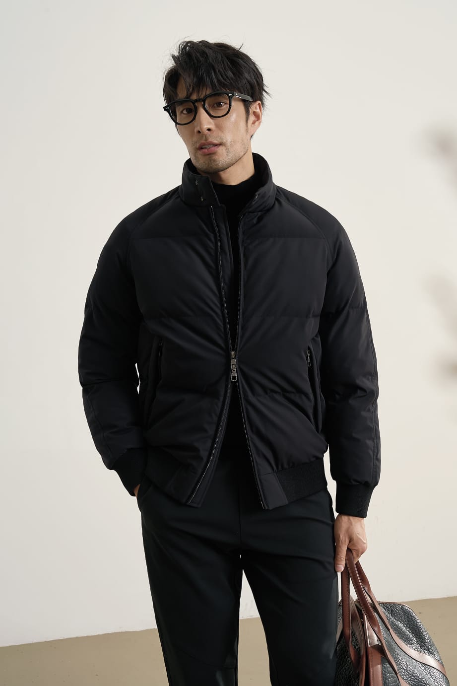 HIGH NECK PREMIUM PUFFER BLACK BOMBER JACKET