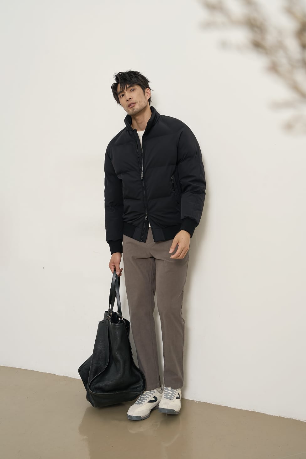 HIGH NECK PREMIUM PUFFER BLACK BOMBER JACKET