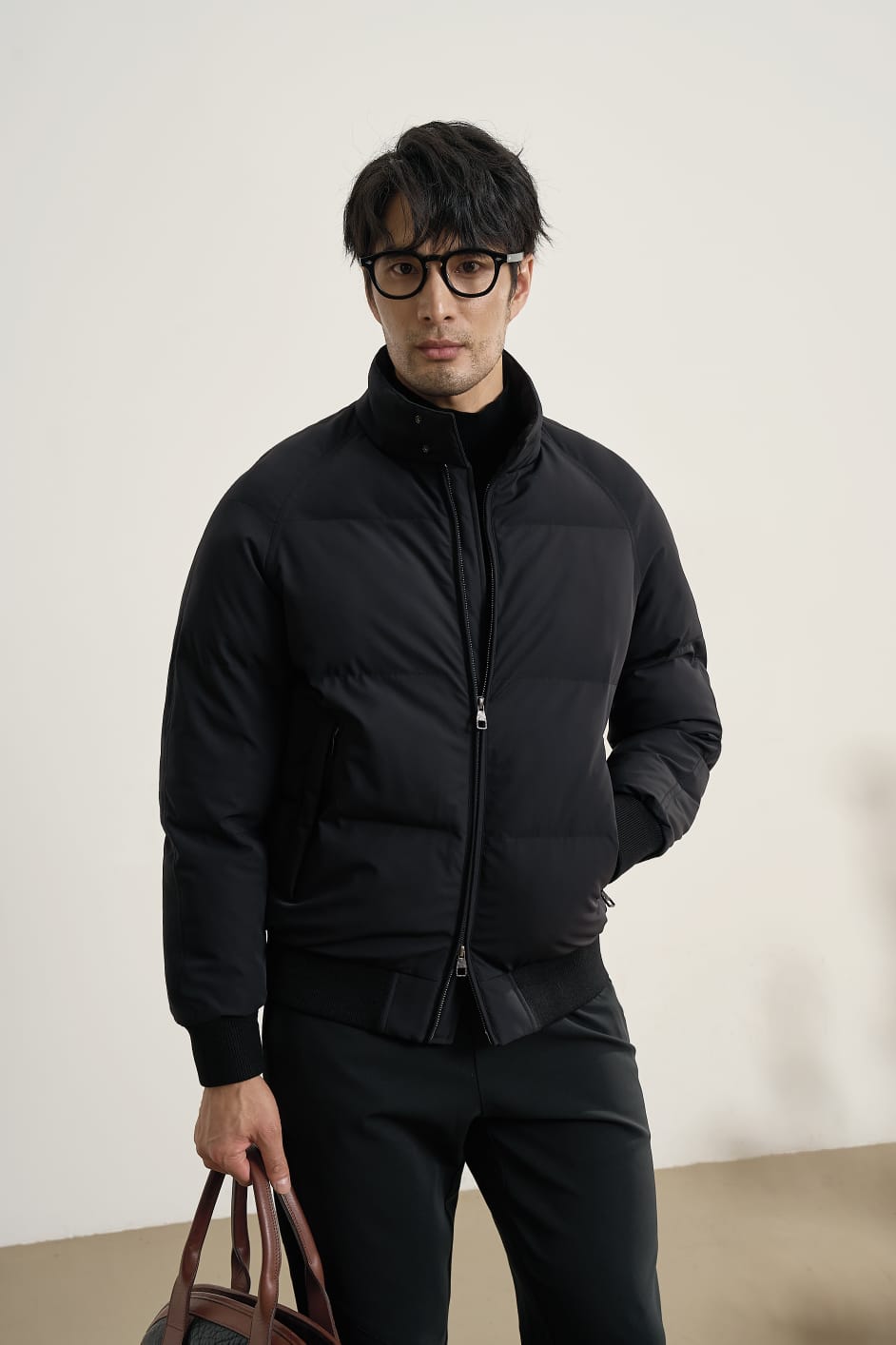 HIGH NECK PREMIUM PUFFER BLACK BOMBER JACKET