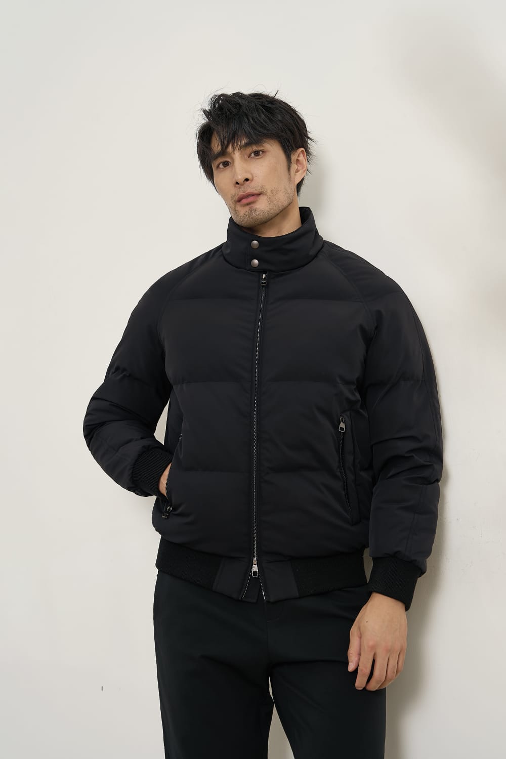 HIGH NECK PREMIUM PUFFER BLACK BOMBER JACKET