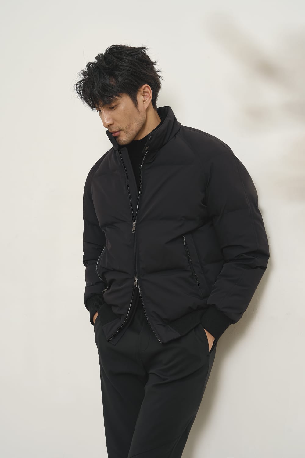 HIGH NECK PREMIUM PUFFER BLACK BOMBER JACKET