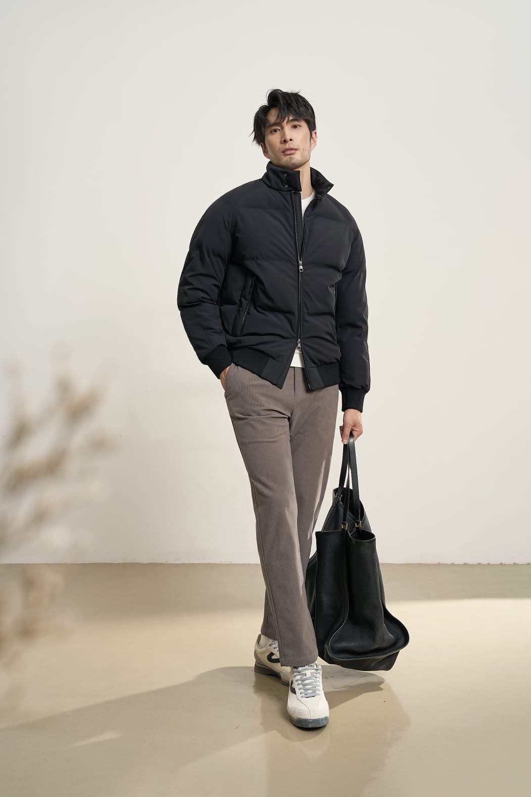 HIGH NECK PREMIUM PUFFER BLACK BOMBER JACKET