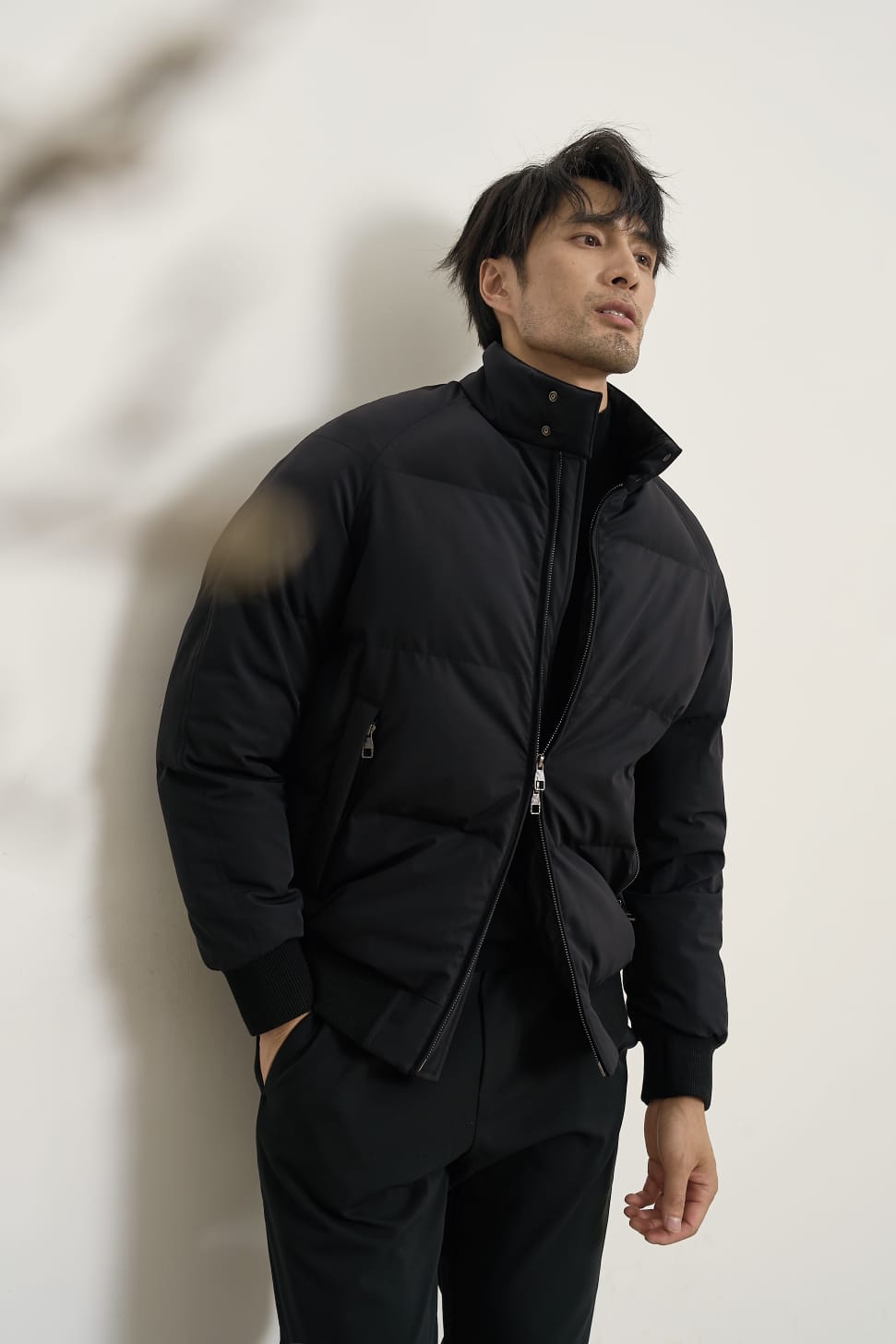 HIGH NECK PREMIUM PUFFER BLACK BOMBER JACKET